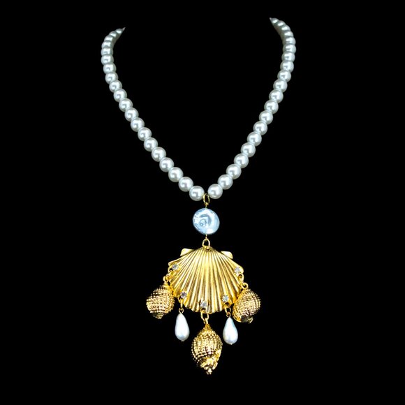 DANNIJO Gold Siren Seashell Pearl Necklace